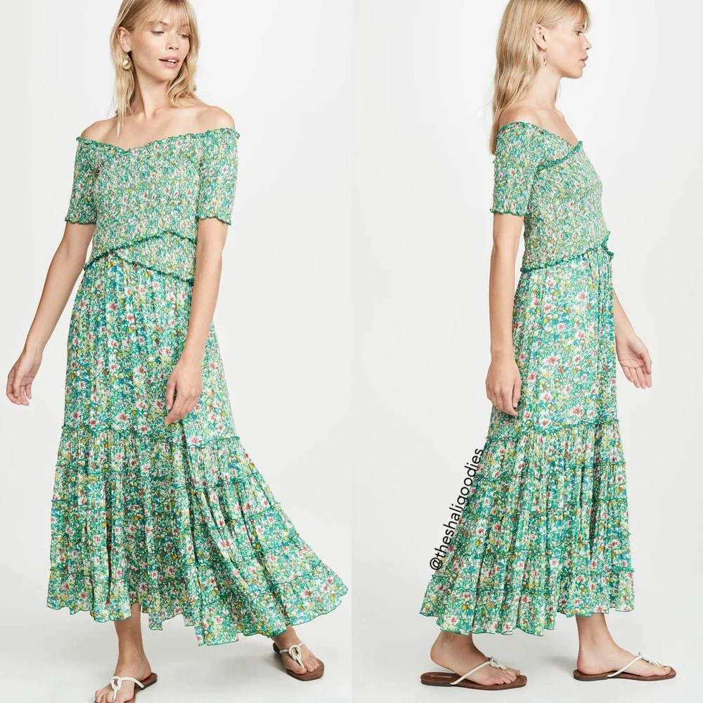 🚫SOLD🚫POUPETTE ST BARTH Soledad Midi Dress Green Floral Maxi - Picture 2 of 7